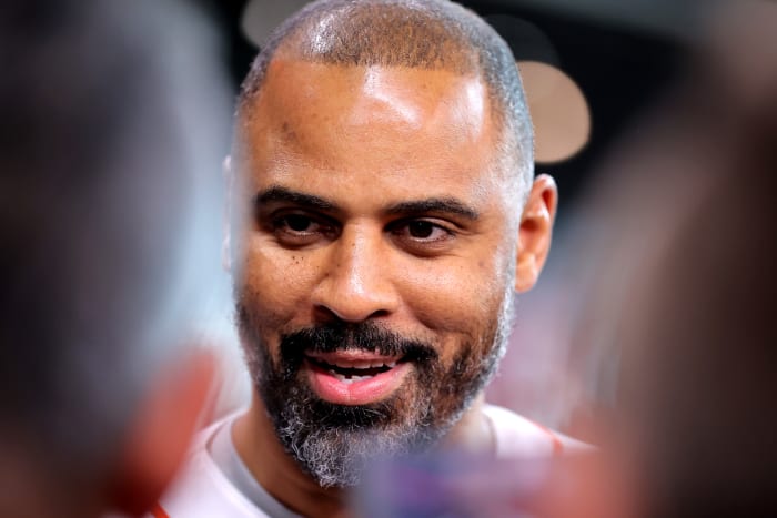 Rockets' coach Ime Udoka at Houston Astros. Mandatory Credit: Erik Williams-USA TODAY Sports